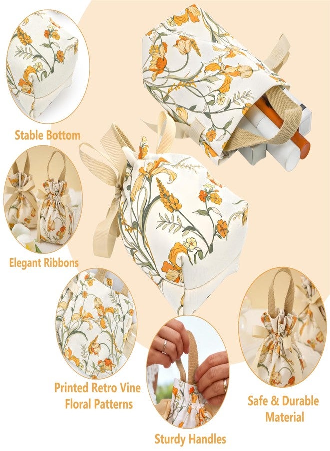 ELFULLY 15 Pcs Mini Canvas Drawstring Gift Bags, 6"x4"x2.7" Small Floral Party Favor Pouch with Handle, Cute Wedding Candy Bag Sachet for Birthday Bridal Shower, Valentine's Day, Mother's Day - Image 3